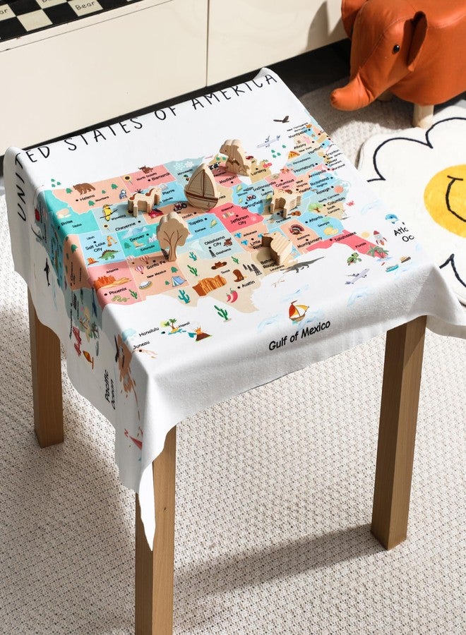 مفرش طاولة لعب للأطفال، خريطة الولايات المتحدة الأمريكية للأطفال، خريطة لعب مع حيوانات خشبية (خريطة الولايات المتحدة الأمريكية) - Image 5